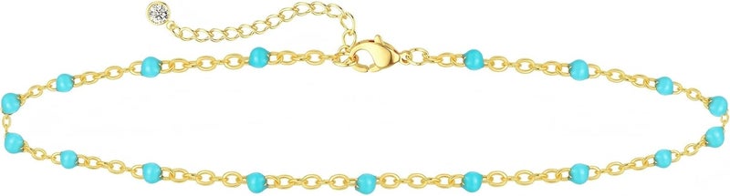 Rotnso Anklets for Women 14K Gold Silver Plated Ankle Bracelets Trendy Waterproof Boho Anklets Set Adjustable Dainty Cute Diamond Beaded Heart Non Tarnish Summer Beach Jewelry Gift - Image 1